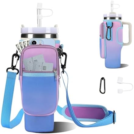 Mumufy 24 Pcs Water Bottle Sling Holders With Adjustable Strap - Lightweight Nylon Carrier With Pouch For Tumbler