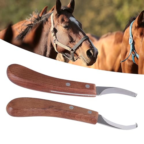Image of Left and Right Handed Hoof Knives with Wooden Handle 2Pack Farrier Hoof Trimming Knife Set of Horses Cow Donkey