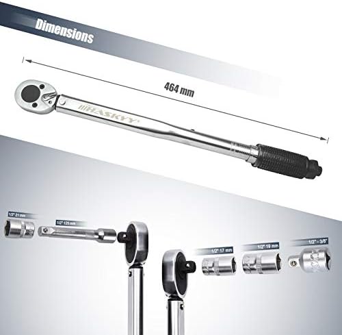 Haskyy Torque Wrench 1/2" Drive I 28-210 Nm Including Wheel Bolts-Wheel Nuts I Extension & Wheel Bolt sockets 17mm-19mm-21mm
