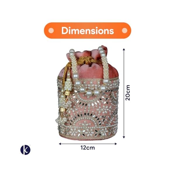 Kundhadiya Collections Pearl Potli Bags for Women | Potli Bags for Ladies | Potli Bags for Ladies for Wedding (velvet pink) - Image 3