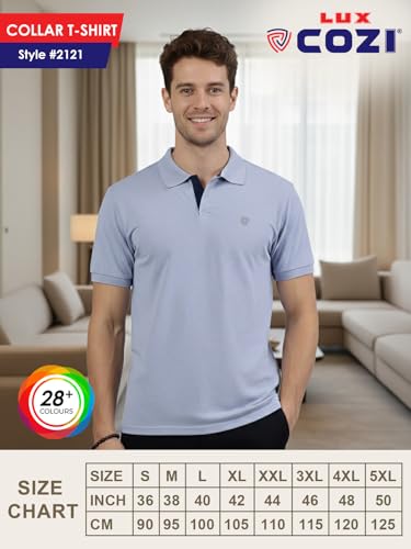 Image of Lux Cozi Men's Cotton Solid Polo Tshirt | Collar Tshirts | Half Sleeves | Stylish & Premium All Day Wear | Pack of 1