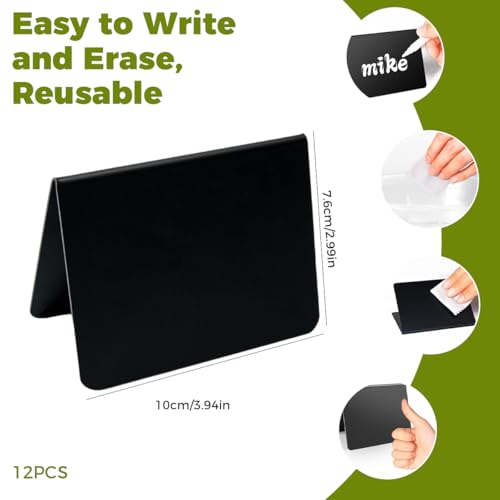Image of Climberty 12Pcs Mini Chalkboard Signs, Blank Dry-Erase Message Boards for Buffet, Banquet, Cafe & Food Display, Double-Sided Triangle Table Stands, 100x75mm, with Pen & Microfiber Wipe Cloth
