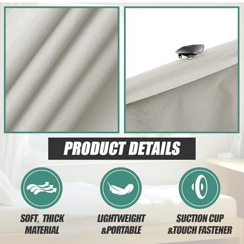 Tegeme 2 Pack Portable Blackout Travel Curtains 51"W x 78"L Beige Adjustable Blackout Window Covers with Suction Cups No Drill Black out Window Shade Light Blocker for RV Bedroom Nursery Dorm Use by Tegeme - Used condition - Image 3