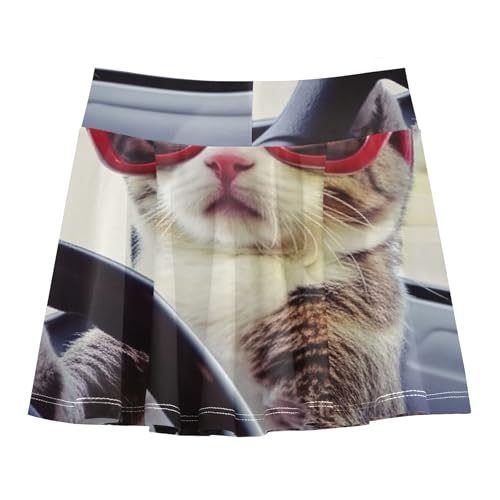 Cat Drivers Funny Animal Athletic Shorts Girls Skorts Tennis Skirts Kids Dance Golf Teen Cheer 3t2