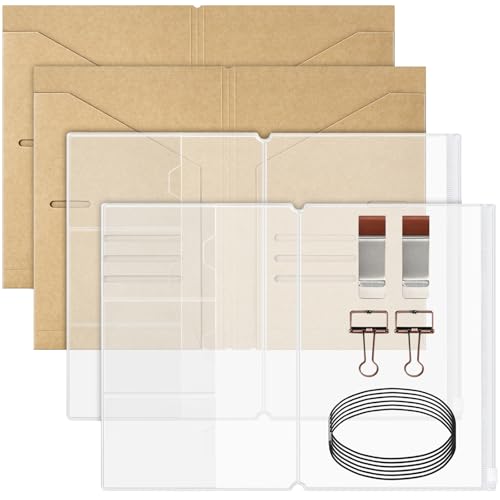 Travelers Notebook Accessories Kit - Kraft File Folders PVC Zipper Pouches Pen Holders Binder Clips Elastic Bands for Travel Journal Organizer(2 Pack A5 Size)