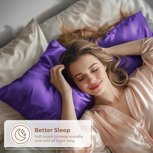 Image of Premium Satin Pillowcase Set of 2 with Eye Mask & 3 Scrunchies | Silky Soft, Anti-Frizz, Skin & Hair Care Sleep Set | Luxury Gift Combo for Women & Girls (Purple)