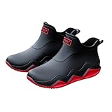 LGHLMCL Men's and Women's Fashion Rain Boots,Non-Slip Water Resistant Ankle Rain Boots Slip On Rubber Chelsea Shoes Casual Couple Walking Water Shoes for Gardening Fishing Travel Red