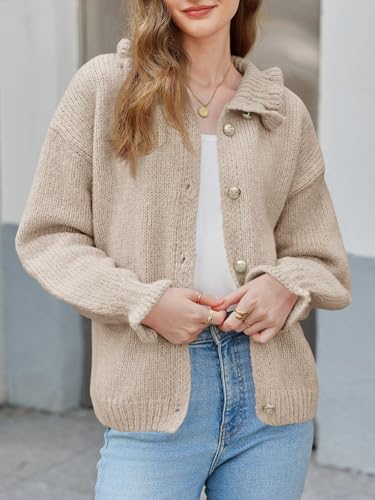 Saodimallsu Womens Ruffle Cardigan Oversized Button Up Fall Trendy Ribbed Knit Open Front Long Sleeve Loose Cute Sweater2