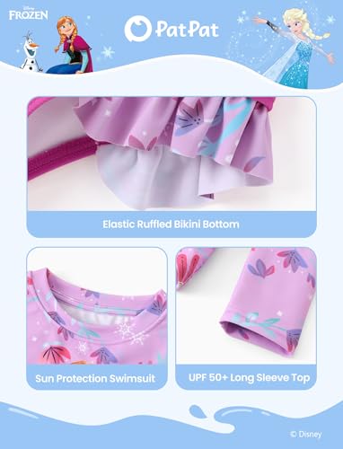 Image of Disney Frozen Elsa Stitch Marvel Toddler Girl Two Piece Long Sleeve UPF50+ Swimsuit Rashguard Sets Bathing Suit