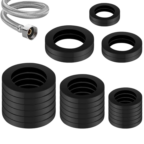 Rubber Hose Washer, 24pcs Plastic Flat O-ring Gasket, Tap Sealing Rings Hose Rubber Shower Hose Washers for Connecting, 1/2 Inch, 3/4 Inch, 30 mm (1.18 Inch) OD 20 mm (0.8 Inch) ID, Black