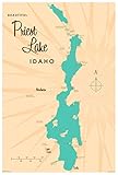 Priest Lake Idaho Map Giclee Art Print Poster by Lakebound 12' x 18'