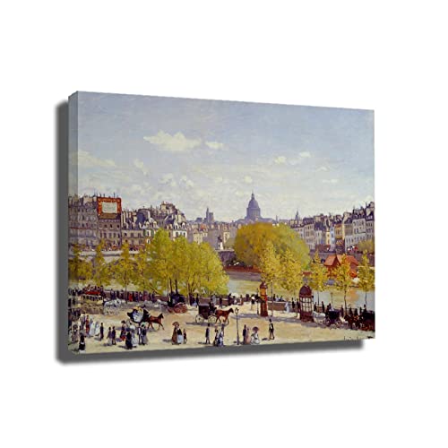HengYun ART Canvas Artwork Quai du Louvre, 1867 de Claude Monet Reproducciones de pinturas clásicas famosas para decoración del hogar, fácil de colgar 30x39cm Marco Interno 🔥