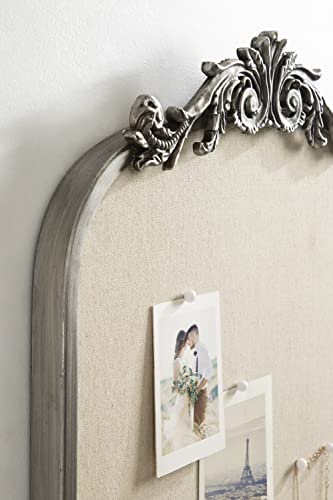 Image of Kate and Laurel Arendahl Arch Pinboard; Silver; 19 x 31; Framed Arched Ornate Vintage Pinboard for Unique Display; Organization; and Decor Options
