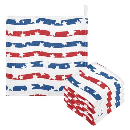 Kigai Independence Day Baby Washcloths,5pcs Ultra Soft Absorbent Towel,Newborn Bath Face Towel, Natural Reusable Baby Wipes for Sensitive Skin, Baby Registry as Shower