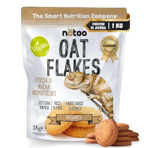 NÄTOO - Fiocchi di avena aromatizzata a basso indice glicemico - Alto contenuto di Fibre - solo 1gr. di Zuccheri - 1Kg di Avena Gusto: Biscotto