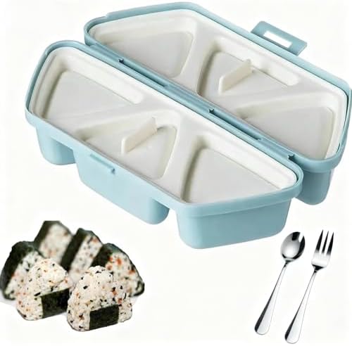 DumFurc 6 in 1 Onigiri Mold Triangle Rice Ball Mold Musubi Press Onigiri Maker Sushi Making Kit Once Quickly Make 6pcs Rice Balls for Lunch and Home DIY (Blue)