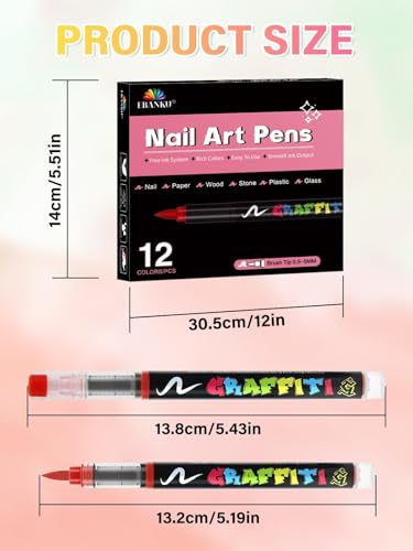 EBANKU Nail Art Pens Beauty Gift Set, 12 Colors Quick Drying Soft-Tip Nail Polish Pens 3D Acrylic Paint Nail Pens for Nail Art Color-fast Nail Point Dotting Liner Pen Sets for Home & Salon Nail DIY