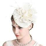 Sinamay Feather Fascinators Womens Pillbox Flower Derby Hat for Cocktail Ball Wedding Church Tea Party Ivory Color