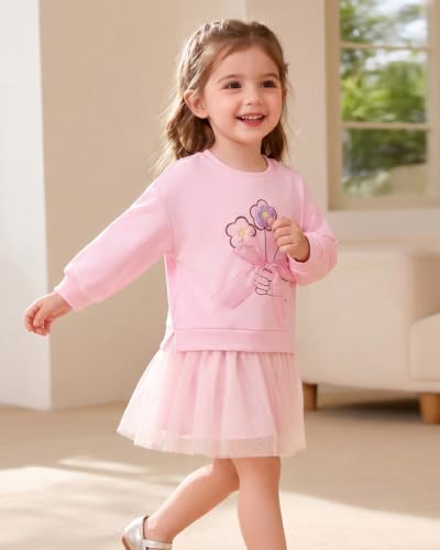 Image of Girls Cotton Long Sleeve Casual Cartoon Appliques Striped Jersey Dresses