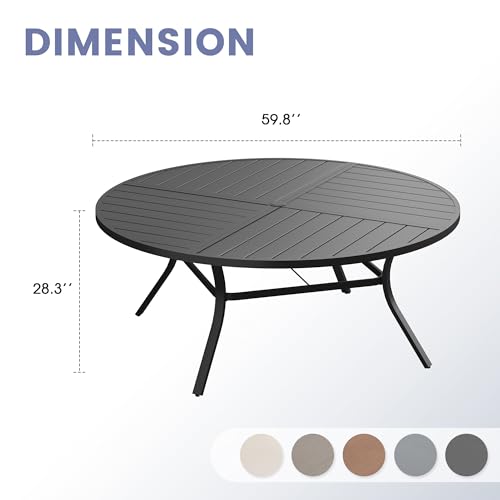 Image of VICLLAX 60 inch Round Outdoor Table, Patio Dining Table for 8-10 with Umbrella Hole for Garden Lawn Deck Backyard, Black