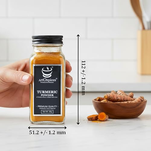 Image of ArtOspices Lakadong Turmeric Powder 160g | Pack of 2 Glass Jars 80g Each | 9-12% High Curcumin | Pure Haldi Meghalaya | No Preservatives | Chemical-Free Haldi