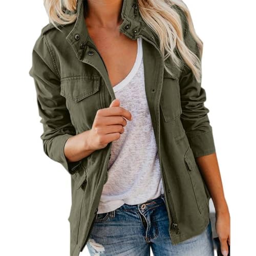 Image of Womens Cargo Jackets Outdoor Cotton Casual Work Utility Multi-Pocket Lightweight Practical Fall Transitional Jackets(Green,X-Large)