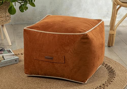 ENGLISH HOME Pouf Hocker, Quadratisch Sitzpouf, Hochwertiger Sitzhocker, Pflegeleichter Sitzpuff, Puff Hocker für Wohnzimmer, Schlafzimmer, Casha, 45x45 cm, Terracotta