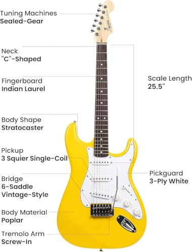 Image of Fender Squier Stratocaster Electric Guitar, Beginner Guitar, with 2-Year Warranty, Includes Free Lessons, Graffiti Yellow with Matte Finish