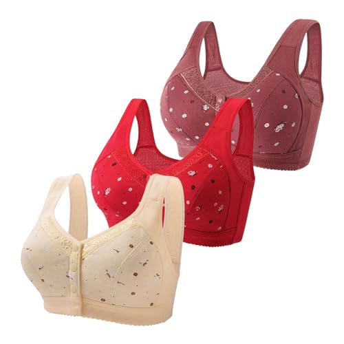 Ropa Interior Princesa Sujetador grande con hebilla lateral delantera para mujer, borde de encaje sin movimiento de anillo de , ajuste de reunión sin costuras, Yoga, Ropa Interior (Yellow, 38)
