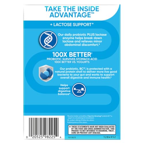 Image of Digestive Advantage Probiotics + Lactase Digestive Enzymes for Digestive Health, Daily Probiotics for Women Men Occasional Bloating, Lactose Breakdown, Immune Support, 96ct (Pack of 3)