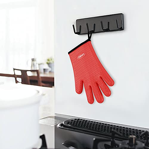 Image of Kitchen Oven Gloves - Silicone and Cotton Double-Layer Heat Resistant Oven Mitts /BBQ Gloves /Grill Gloves - Perfect for Baking and Grilling - 1 Pair (Small, Red)