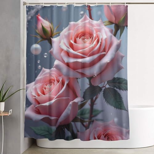 Rideau de douche en tissu épais et résistant lavable machine rose 152x183 - 8