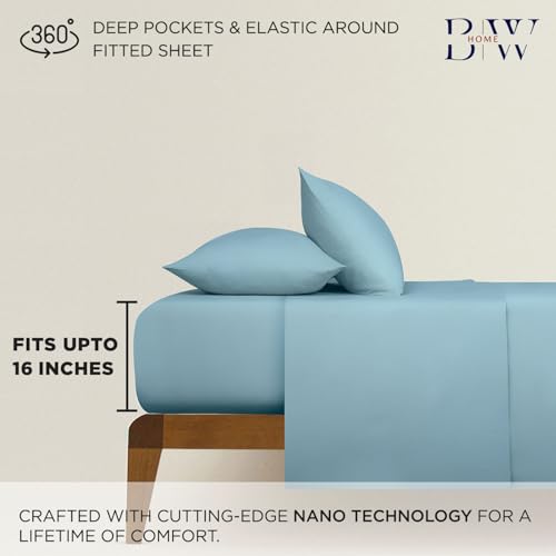 Image of Briarwood Home Flannel Sheet Set, 100% Organic Cotton, Six-Fold Brushed, Super Soft, Warm, Cozy, Deep Pocket Bedding with NanoTech Infuse for Added Durability and Lasting Comfort (Queen, Sky Blue)