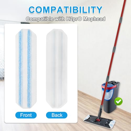 Image of Mop Replacement Pads for Ocedar H2prO Flat Mop, 4 Pack Mop Refills for O-Cedar H2pro Flat Mop, Machine Washable Reusable Microfiber Mop Heads Replacements for Ocedar H2 Pro Mop