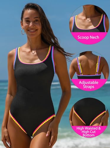 Image of popvil Women's One Piece Swimsuits Tummy Control -Slimming Bathing Suit Modest Neon Sport Swimwear 2026