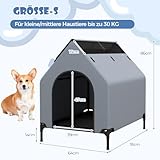 COSTWAY 2 in 1 Hundehütte & erhöhtes Hundebett, Hundeliege Outdoor, Haustierhaus mit atmungsaktivem Netzgewebe & Abnehmbarer Abdeckung, Hundehaus für kleine Hunde, Oxford, Grau (64 x 91 x 86 cm)
