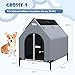 COSTWAY 2 in 1 Hundehütte & erhöhtes Hundebett, Hundeliege Outdoor, Haustierhaus mit atmungsaktivem Netzgewebe & Abnehmbarer Abdeckung, Hundehaus für kleine Hunde, Oxford, Grau (64 x 91 x 86 cm)