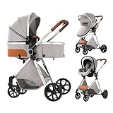 3-in-1 Reisesystem, Kinderwagen für Neugeborene & Babys, mit Babyschale, verstellbares Sonnendach, von 0-36 Monaten (Hellgrau)