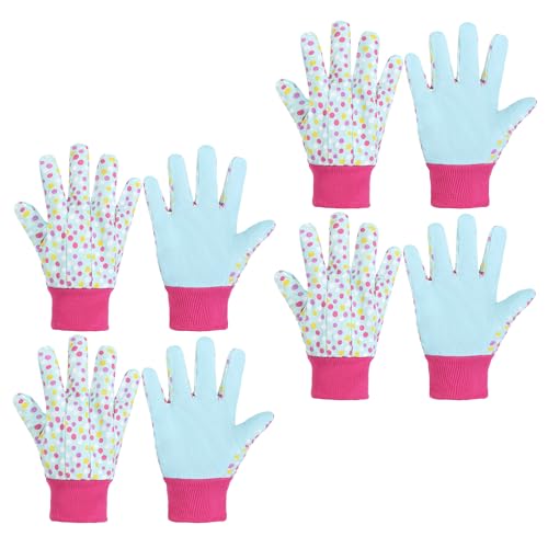 HANDLANDY 4 Pairs Kids Gardening Gloves, Girls Boys Children Garden Work Play Gloves (Pink Dot, Medium) Medium Pink Dot (Pack of 4)