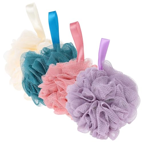SMASOLO 4 piezas Bola Exfoliante de Ducha Esponja de Baño Portátil Malla de PE Firme para Sensible Suave Limpieza Corporal para Baño y Cuidado Diario