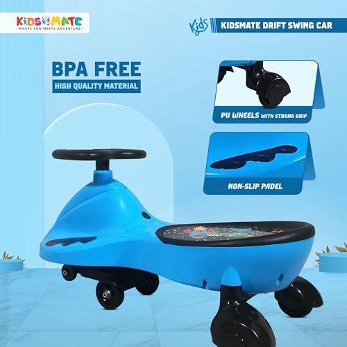 Image of Kidsmate Drift Swing Car for Kids - Ride-On Toy with PU Wheels, Non-Slip Pedals, and 360 Rotating Steering for Easy Navigate The Car for Ages 3 and Up -Blue 1