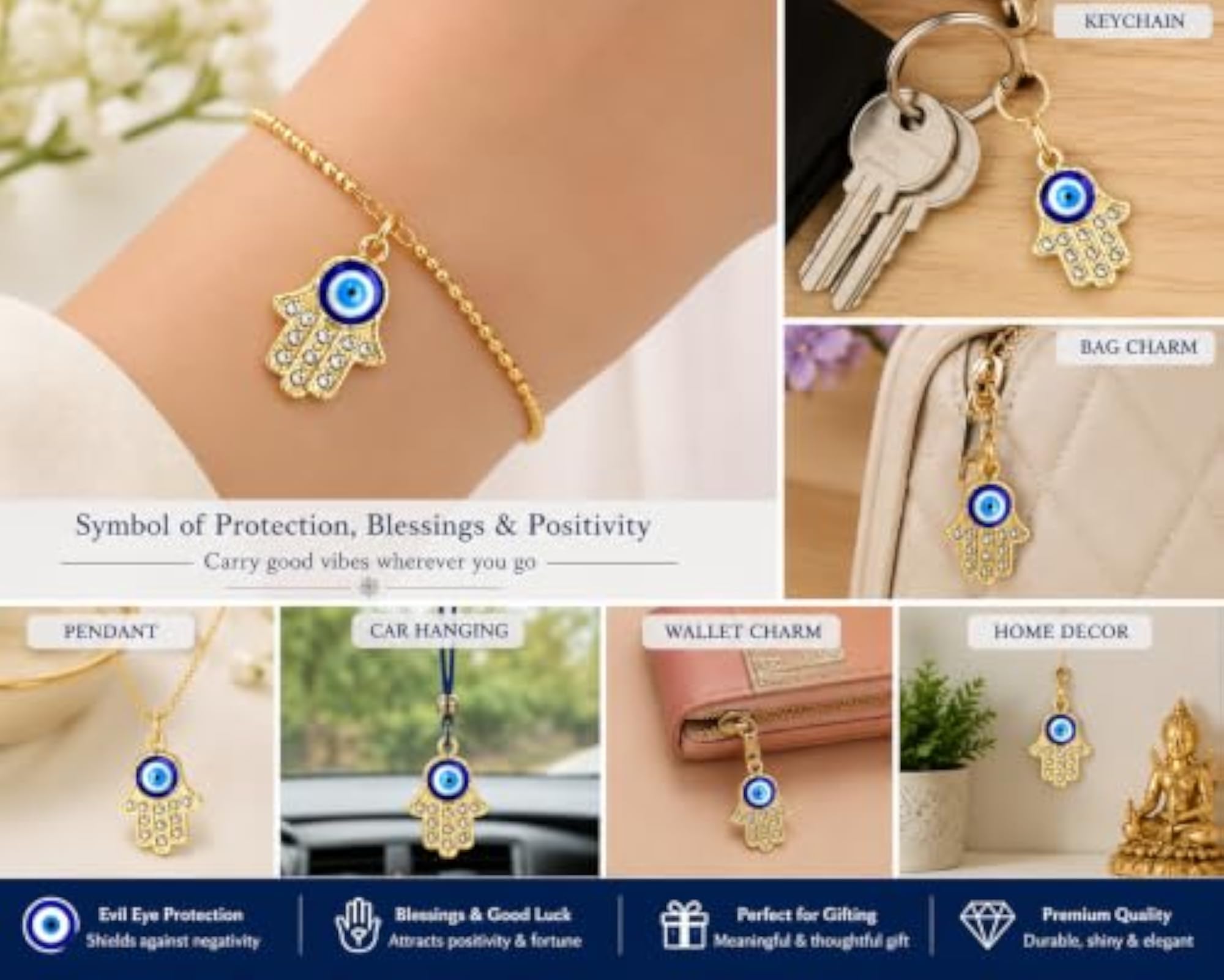 Evil Eye Hamsa Hand Charms 10pc Set for DIY Jewellery Making