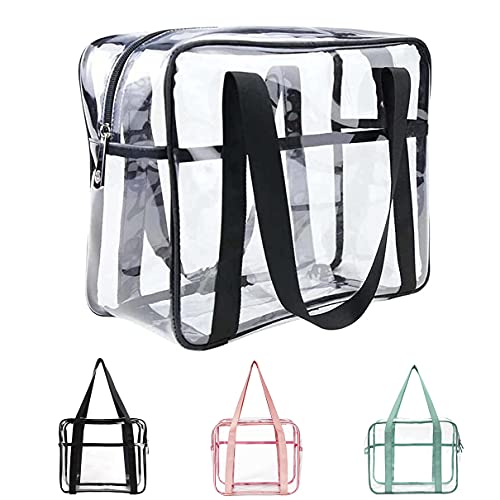 Sxosyo Clear Makeup Bags Large Travel Toiletry Bag For Women Transparent Bag Clear Cosmetic Bags With Handle Bathroom Organizer Bag Pvc Tote Zipper Handbag Beach Bag (Black) #TOP29
