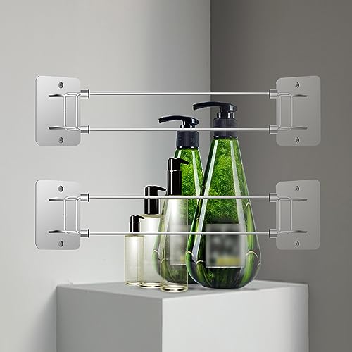 RV Shower Corner Storage Bar, Bathroom Stick on Shelves Stainless Steel Campervan Shower Caddy Secure Toiletries Railing RV Bath Must Have Accessories Shower Organizer for Camper Van Travel Trailer