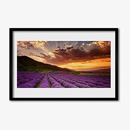 Photo murale salon coucher de soleil lavande affiche avec cadre en MDF 60x40 cm pour cuisine