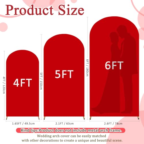 Image of FOTSHARER Red Arch Cover Set of 3 Spandex Arch Cover Wedding Arch Cover Backdrop Fabric 4FT 5FT 6FT Chiara Arch Stand Cover Round Top Arch Backdrop Cover Set for Happy Birthday Balloon Party Supplies