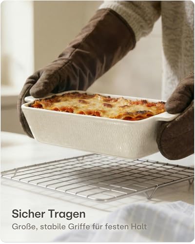 Foto von Praknu Auflaufform Groß Keramik Weiß – Lasagneform – Ofenform mit Rand