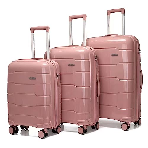 Luggage 3 Piece Set,Lightweight Carry-on Suitcase,Luggage Suitcase Set,Adjustable Gear Lever,with Spinner Wheels for Women,White (Pink)