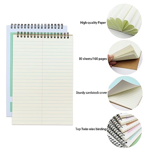 Aacehlh Steno Pad,6 Pack Top Spiral Notepads,6\" x 9\",80 Sheets, Gregg Rule Steno Notebook for Writing Notes in School, University, College, Office,Home