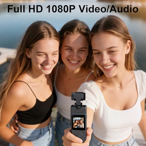 Image of 1080P Handheld Vlog Camera Portable Pocket Action Camera with Rotatable Lens, Mini Body Cam with Audio and Video Recording for Outdoor Sports, Cycling, Travel Vlogging Gimbal Camera